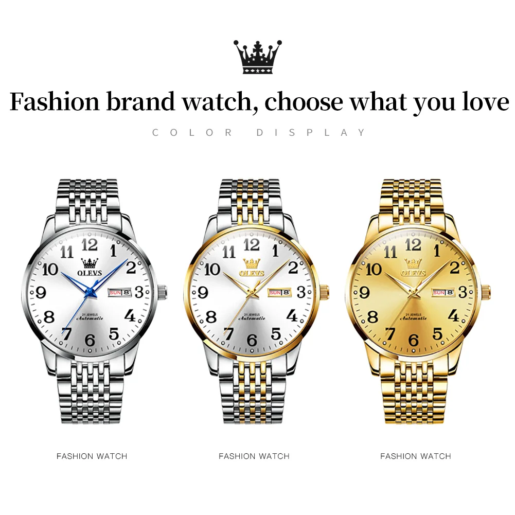 OLEVS Brand Men's Watch Fully Automatic Mechanical Watch Calendar Week Waterproof 6666