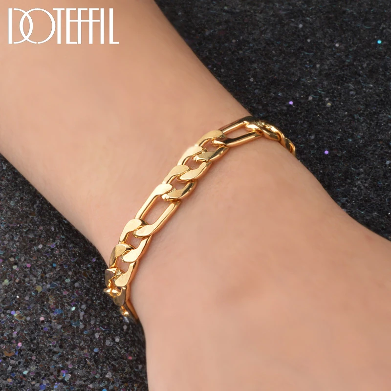 8mm Side Chain 18K Gold Plating Bracelet For Men Women Fashion Charm Jewelry