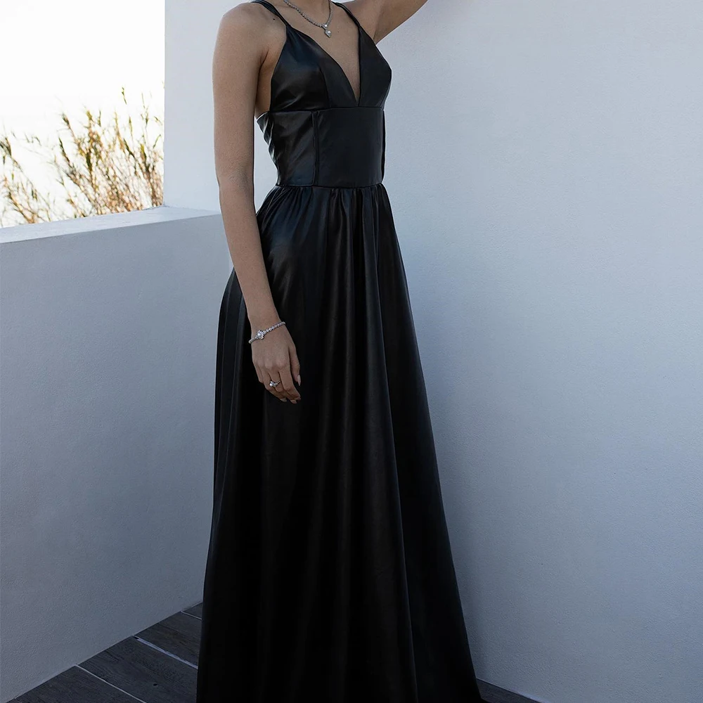 Customized Formal Spaghetti Straps Satin Evening Dress Fashion A-Line Floor Length Square Neck Sleeveless Special Occasion Gowns