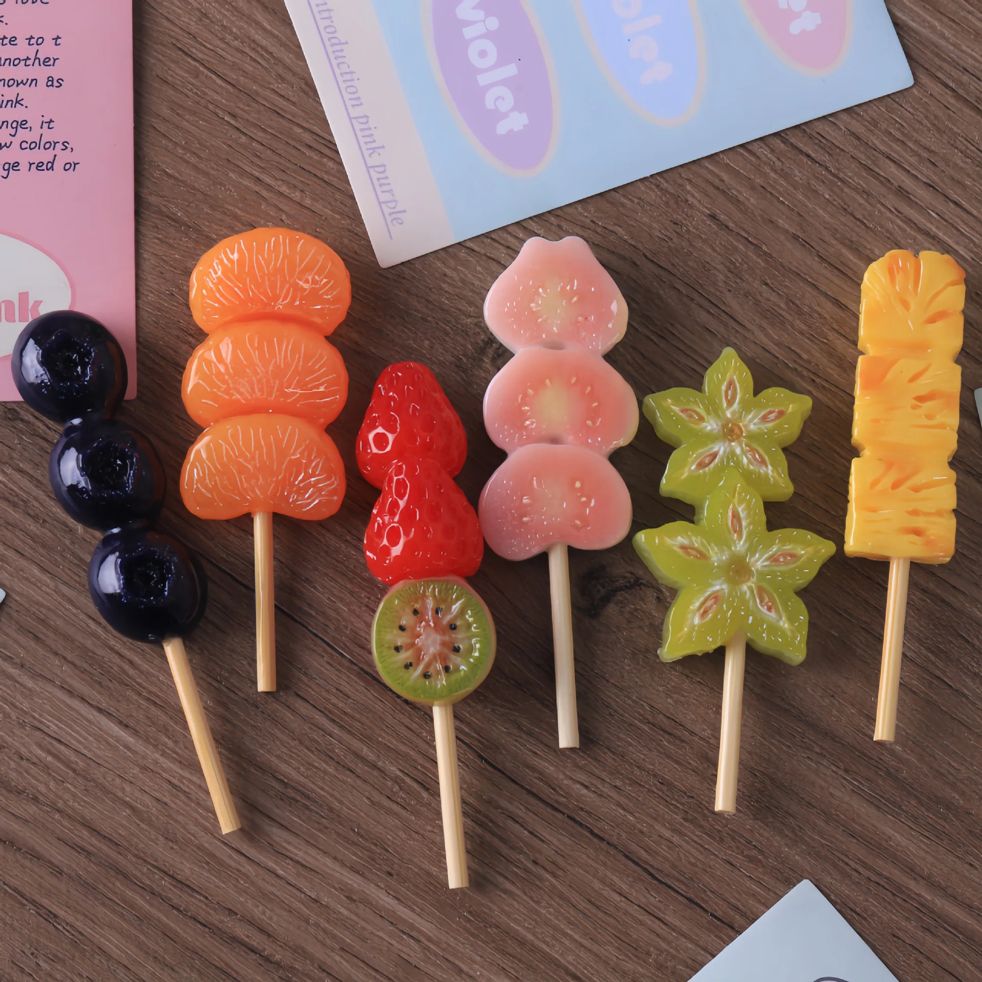 2pcs Mini Candied Fruit Skewer Model Orange Blueberry Food DIY Resin Accessories Miniature Food Model Decoration Craft Ornament