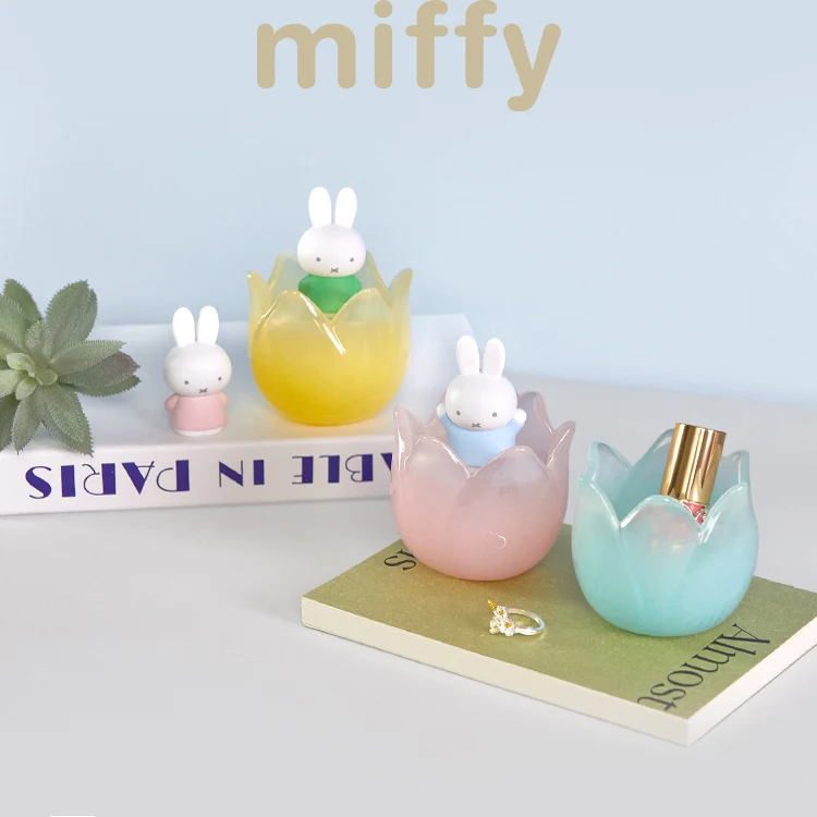 Original Miffy Tulip Series Kawaii Small Item Storage Plant Basin Home Decoration Anime Peripheral Figure Doll Gift To