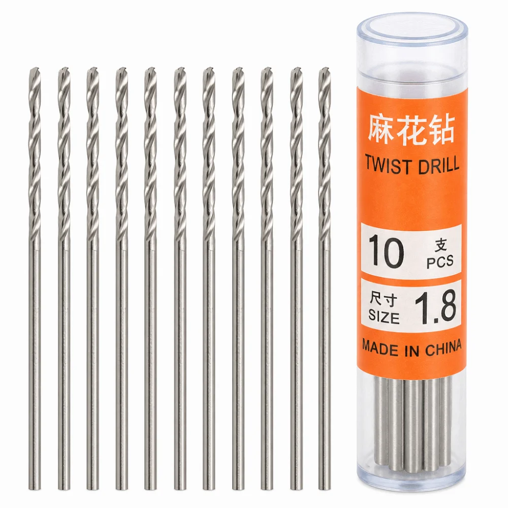 

10pcs Straight Shank Twist Drill Bit Small Size Micro Size Drill Bit Set 1.80mm Diameter/1.0mm Diameter HSS Drill Bit