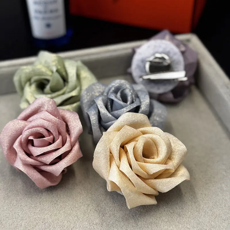 Chinese Style Lucky Auspicious Handmade Shimmery Satin 3d Camellia Dual Use Brooch Hair Clip For Women Autumn Winter Daily Party