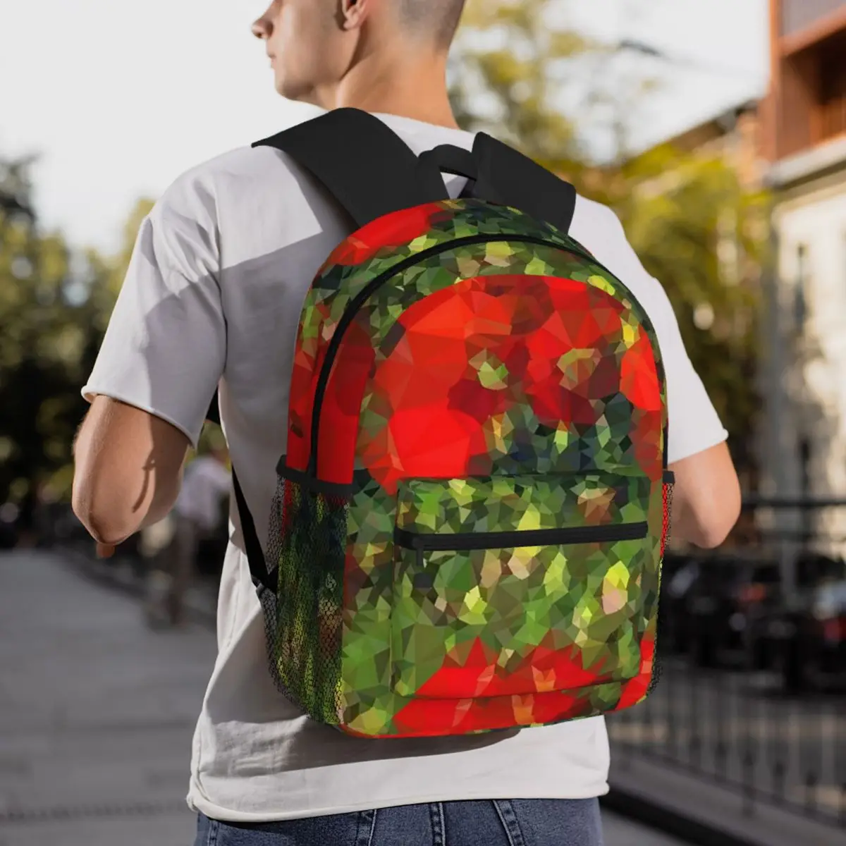 Vincent Van Gogh Poppies Low Poly Geometric Triangles Backpack Student BookBag Children School Bag Shoulder Bags for Men Women