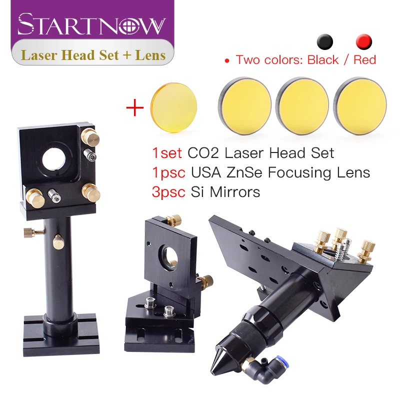 Startnow CO2 Laser Head Kit Mirror Mount Holder with 20mm Focus Lens & 25mm Mo Si Mirror For DIY CNC Cutting Machine Metal Base