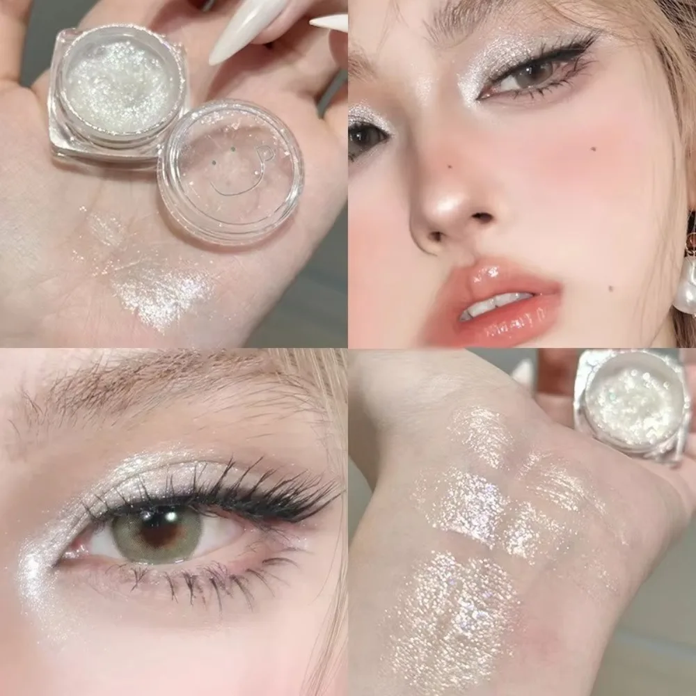 Silver White Highlighter Eyeshadow Jars Sequins Shiny Silkworm Makeup Glitter Gel Eye Shadow Waterproof Long Lasting