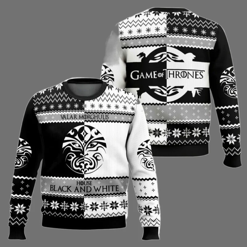 Game of Thrones Brutto maglione natalizio Maglione lavorato a maglia stile vacanza Abito personalizzato per feste con motivo nordico retrò