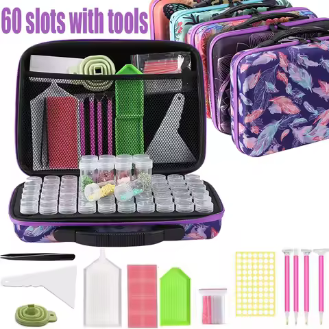 60 Bottles Diamond Painting Accessories Tools Storage Containers Bag Diamond Painting Tool Pen Carry Case Mosaic Storage Box
