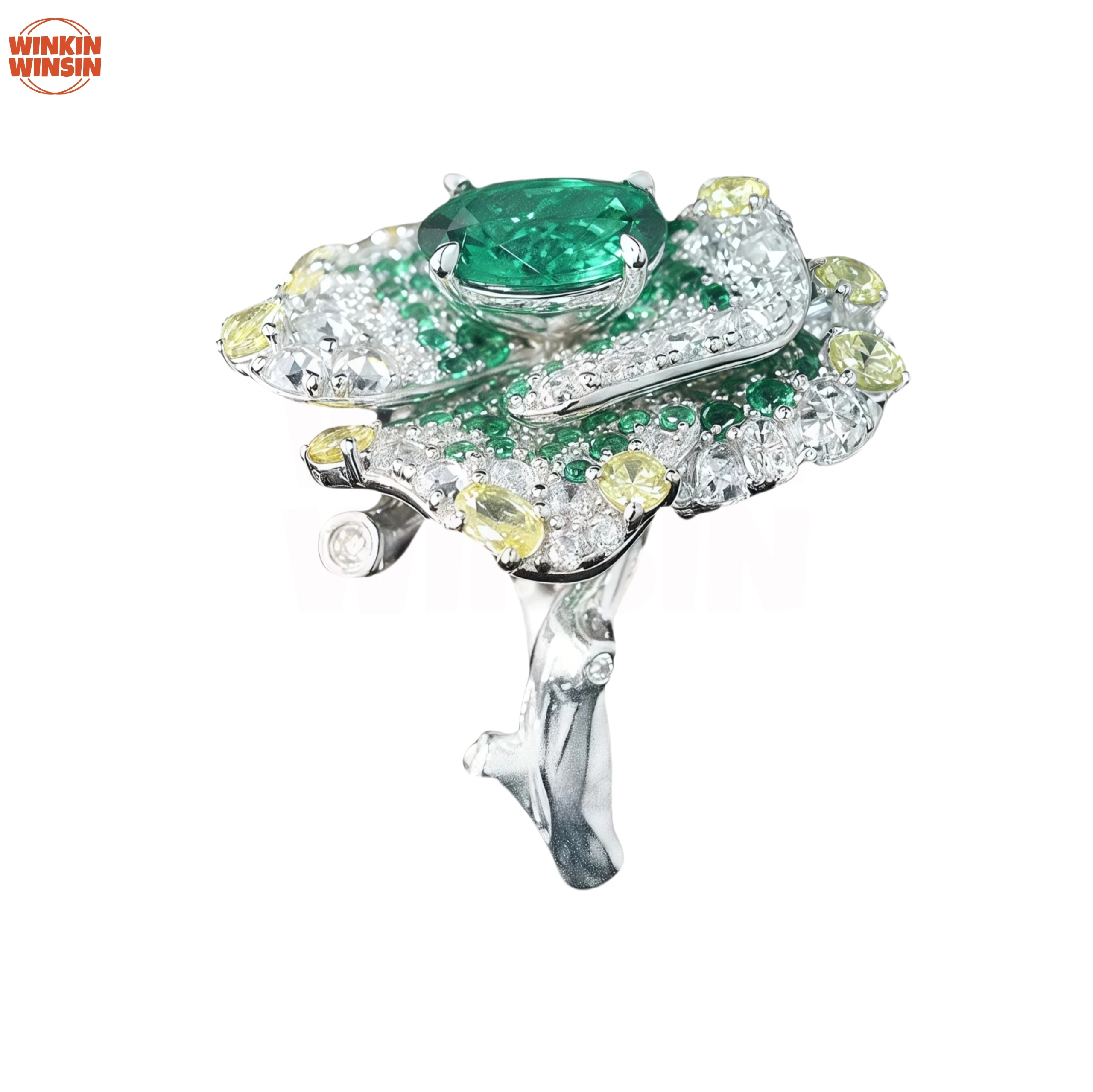 

Winkin Winsin Luxury 925 Sterling Silver Women Rings High-Carbon Diamond Natural Tourmaline Gemstone Rose Flower Design Jewelry