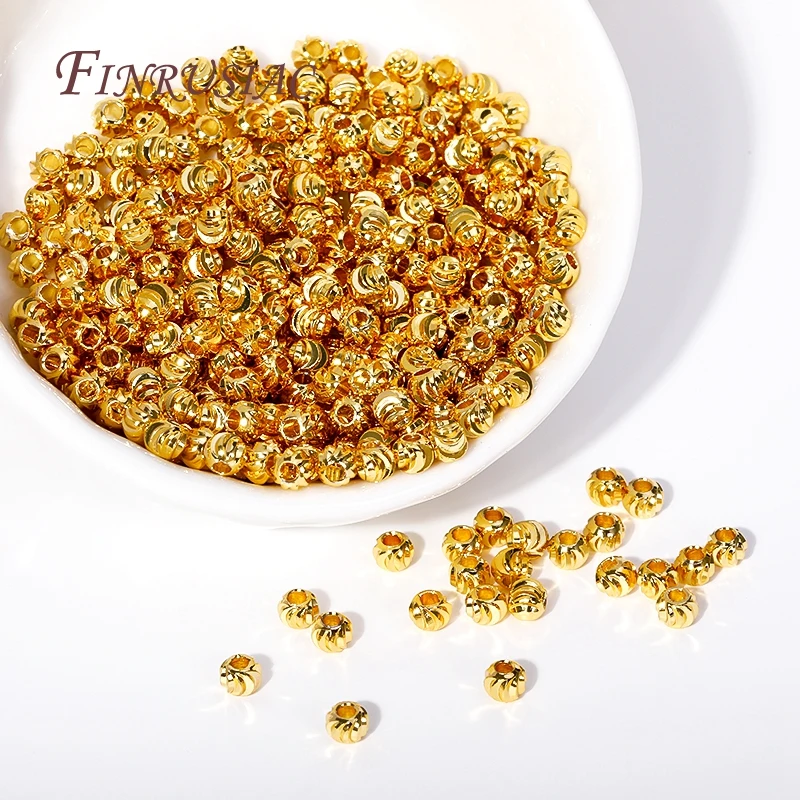 5 Sizes Round Spacer Beads 18K Gold Plated Brass Metal Beads Cut Pattern Separators Beads For DIY Handmade Jewelry Accessories
