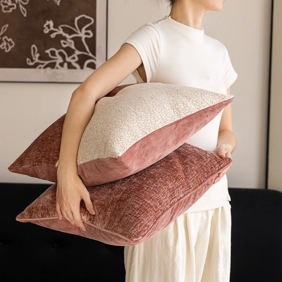 Nordic Cushion Cover 45x45cm Sofa Flower Pink Velvet Design Throw Pillow Cover Home Living Room Decoration Room Decorating Items