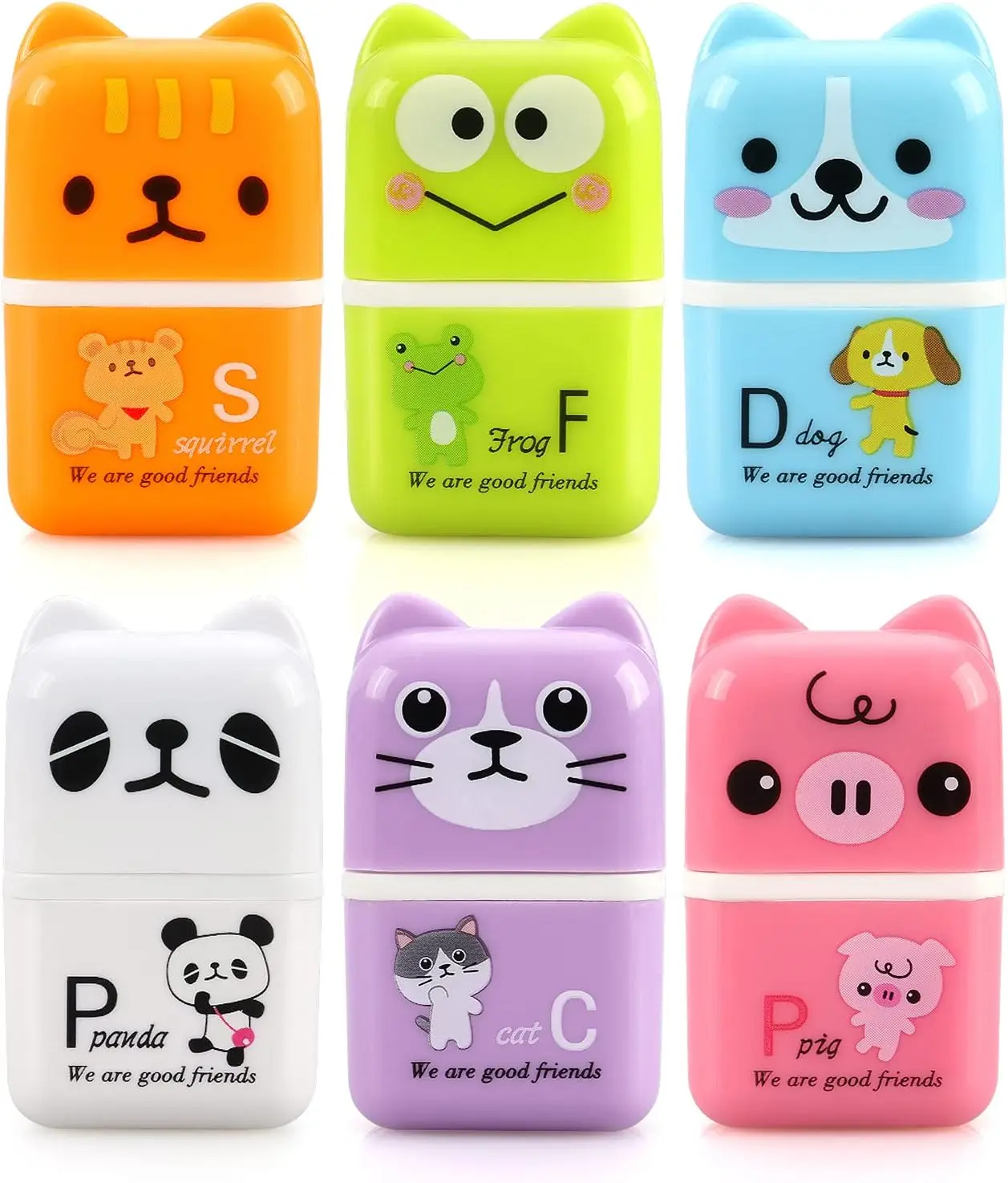 Paquete de 6 Borradores de Animales Adorables con Tapa y Rodillo, Perfectos para Regalos Infantiles y Material Escolar