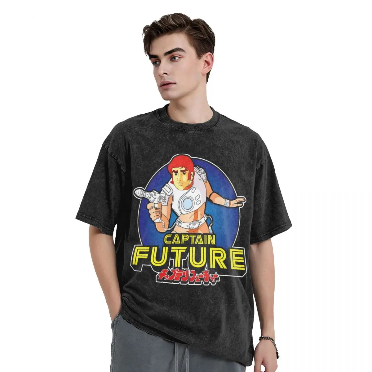 Anime Captain Future Washed T Shirts Streetwear Hip Hop Cool T-Shirt Tees Men Women 100% Cotton Oversize Summer