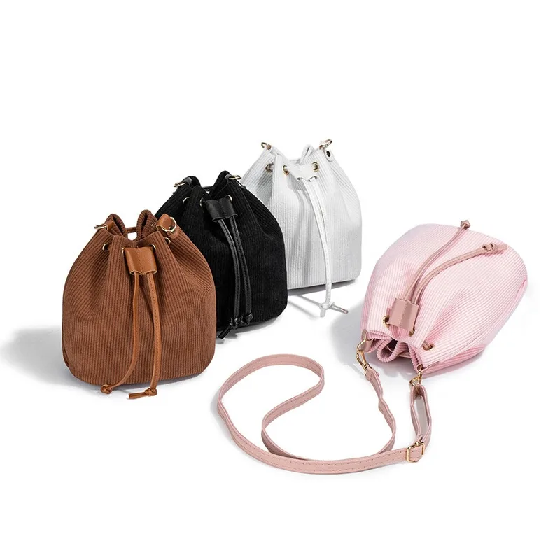 

Новая женская сумка-ведро на шнурке, модная вельветовая сумка через плечо, простая дорожная сумка-мессенджер, большая вместительная сумка на плечо