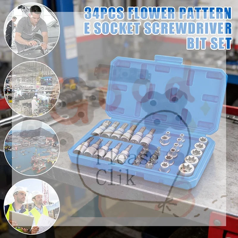

【HG】34-Piece Flower Pattern E-Type Socket Screwdriver Bit T-Type Press Bit Auto Repair Hardware Tool Set