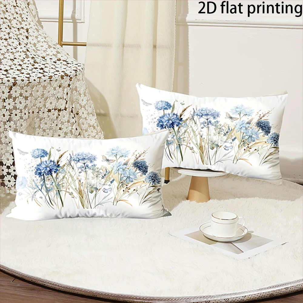 Two-piece suit Blue Floral Pillowcase for Bed , Used for sofas, chairs, cars, decorative cushion covers, pillowcases.