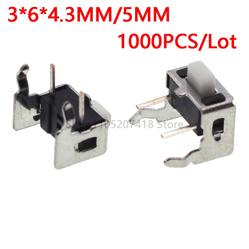1000pcs/Lot 3x6x4.3mm 3x6x5mm  with bracket light touch switch horizontal 2-foot side press vertical button micro switch 3*6*5mm