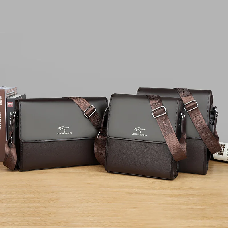 PU leather men's single-shoulder bag, wear-resistant flap, horizontal square, large-capacity men's crossbody bag