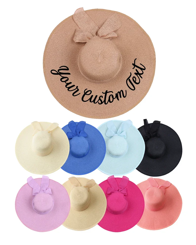 Personalized Floppy Hat Beach Sraw Sun Hat Monogram our Custom Text Bridesmaid Gift Idea Custom Text Bridesmaid Gift Beach Hat