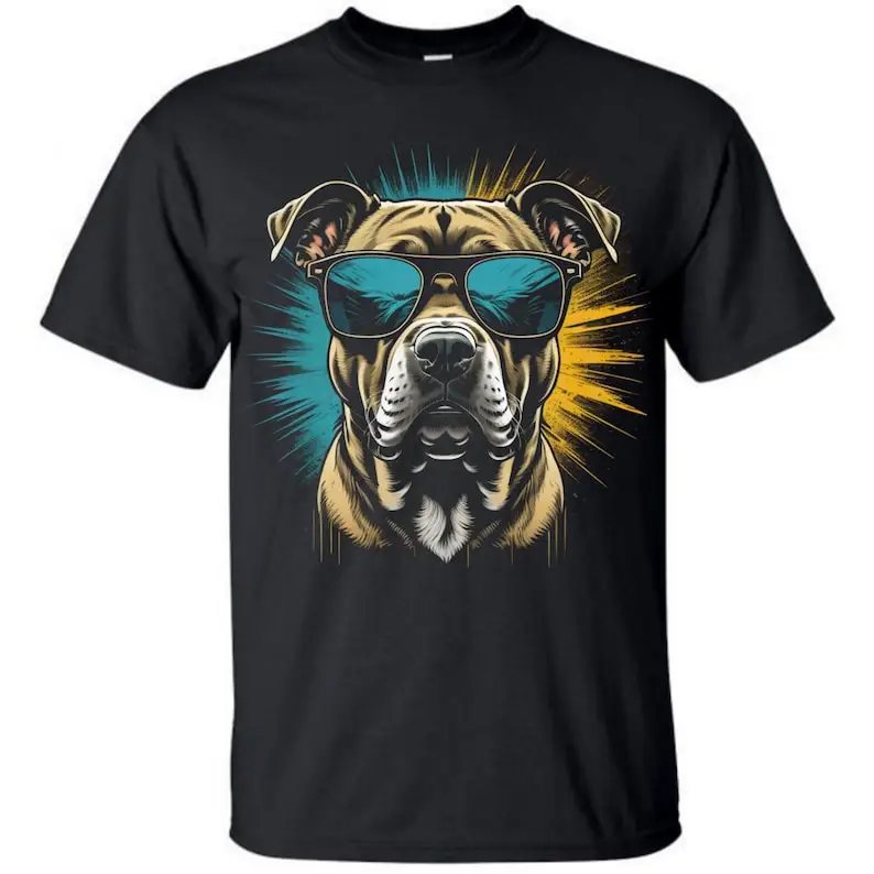 Pit Bull Dog Wearing Sunglasses Funny T-Shirt Design Animal 3d Vector Realistic