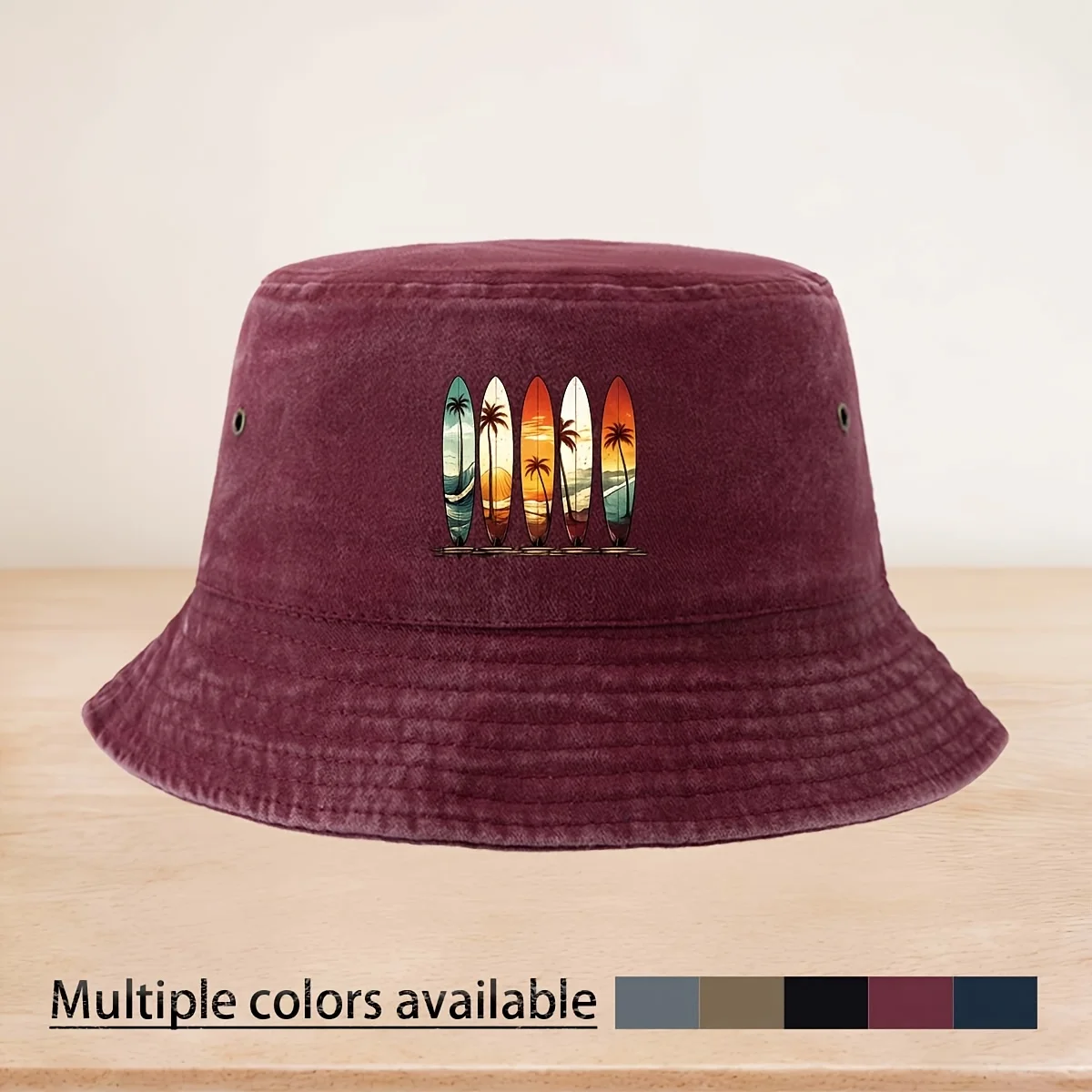 Sunset Coconut Tree Surfing Board Printed Pattern High Quality Fisherman Hat Fishing Hat Foldable Bucket Hat Unisex Casual Hat O