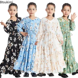 2024 Mode Muslimische Kinder Abaya Print Maxikleid für Mädchen Lange Robe Kleider Kimono Niedliche Jubah Naher Osten Arabische islamische Kleidung