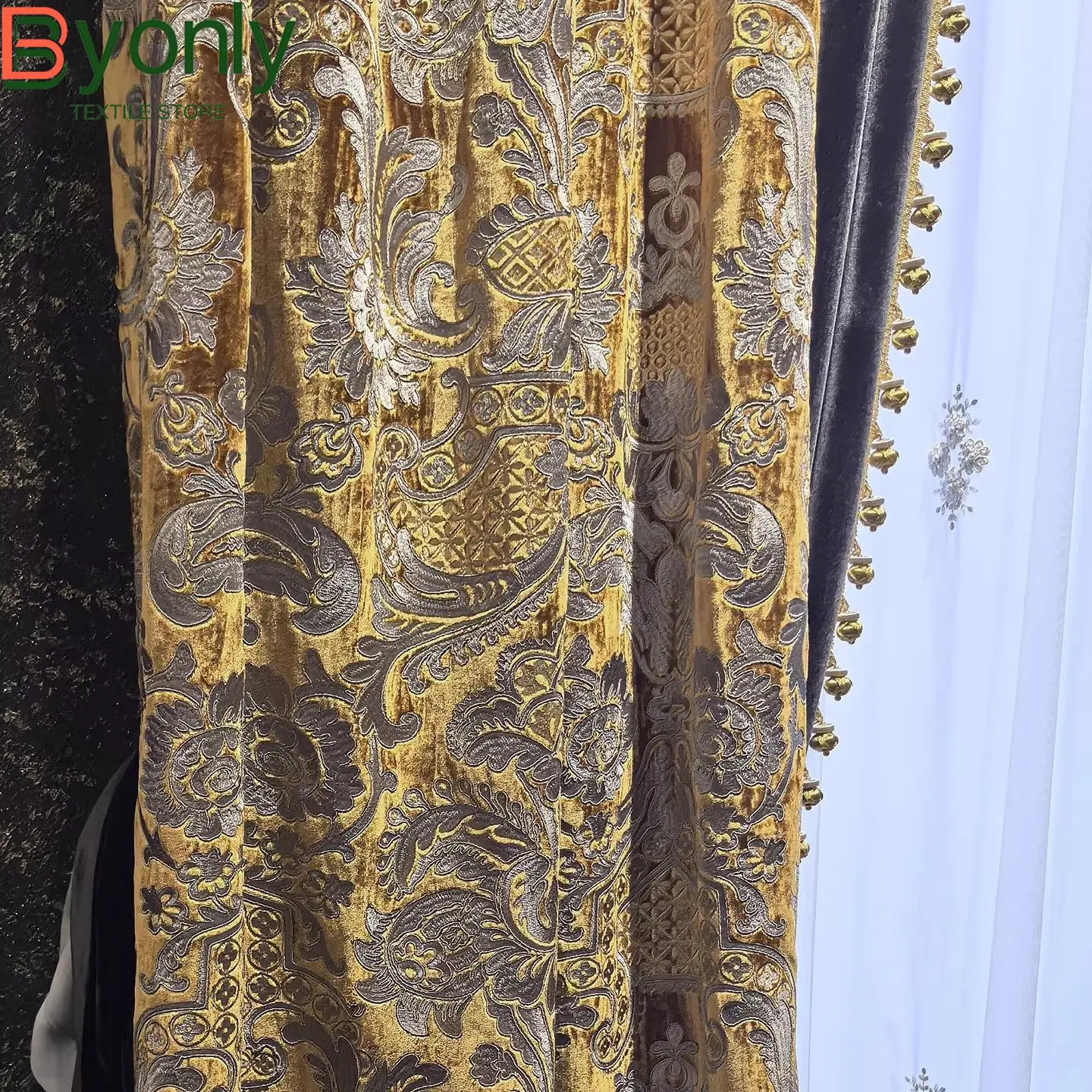 French Court Style Gold Embroidered Floral Curtains for Living Rooms Bedrooms Villas Window Screens Custom Valance