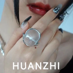 HUANZHI Cyberpunk Dark Demon Silver Color Irregular Geometric Fashion Openning Ring for Men Women Special Jewelry Gift Party