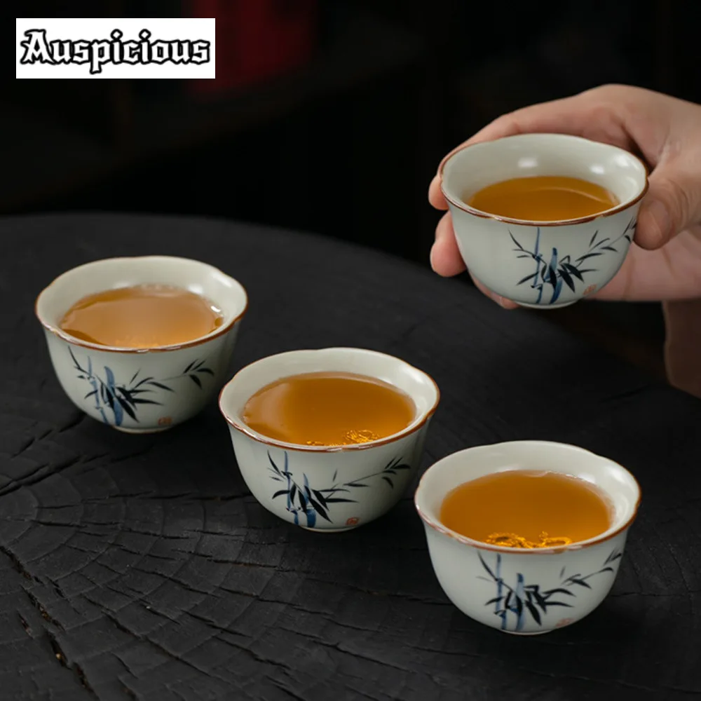 70ml Antique Ru Kiln Ceramic Tea Cup Tea Set Personal Single Cup Hand-inlaid Silver Cup Can Grow Split Tea Cup Kung Fu Teaware