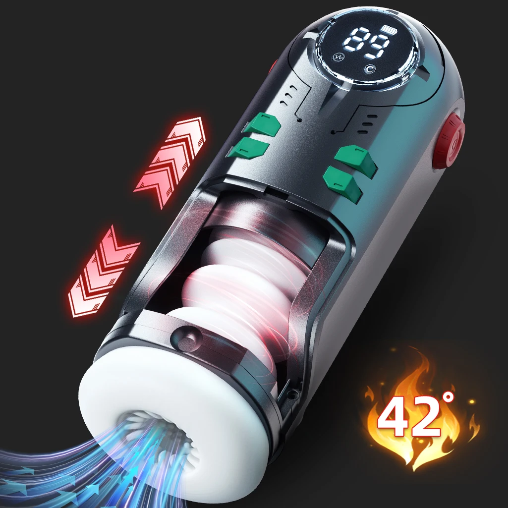 Automatic Telescopic Heated Male Masturbator Realistic Vagina 9 Thrusting Pocket Pussy Stroker Blowjob Sex Toy for Men