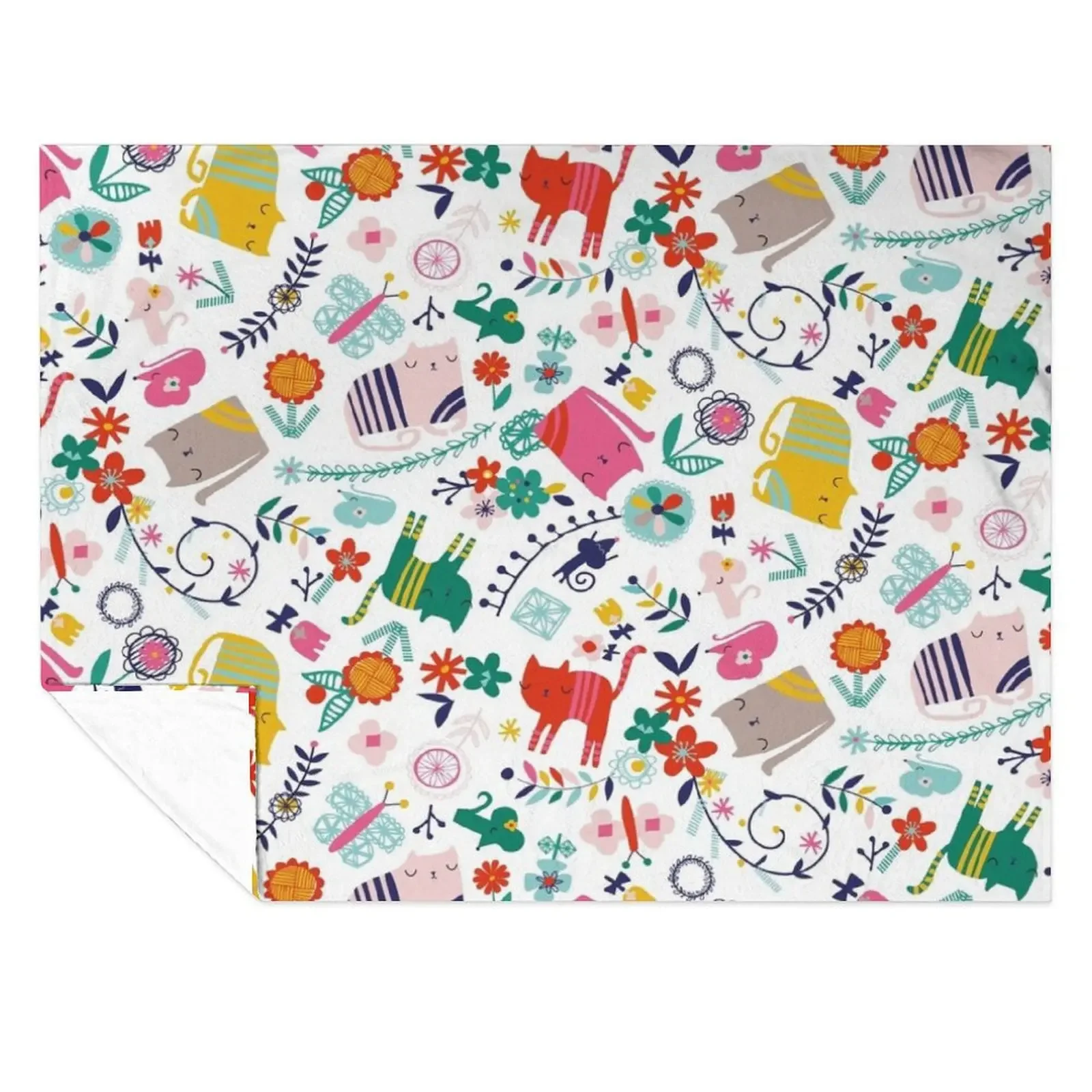 

Cat, mouse and rainbow flowers Throw Blanket Decorative Throw Tourist christmas gifts Loose Blankets