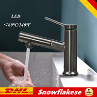 Pull-Down Bathroom Faucet with Temperature Display Single Handle Brass Mixer Tap (G1/2\
