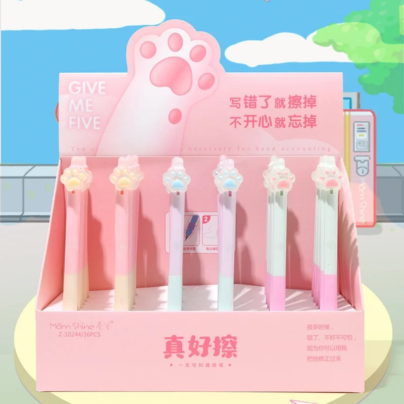 

36pcs/lot Kawaii Cat Paw Erasable Gel Pen Cute 0.5mm Blue Ink Neutral Pen Gift Stationery Office School Supply