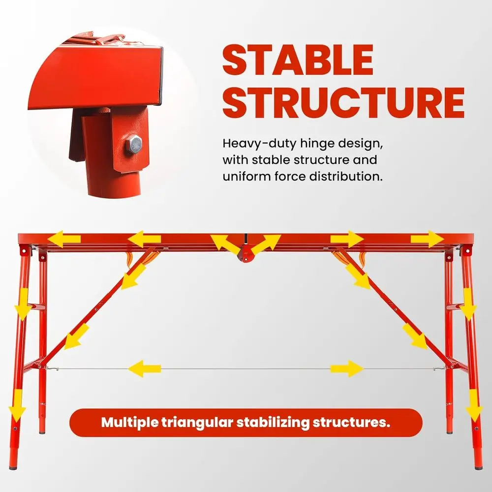 Adjustable Work Platform Ladder, 1000 LBS Heavy Duty Folding Scaffold for Stairs, Professional Painting & Construction, Tool-Fre