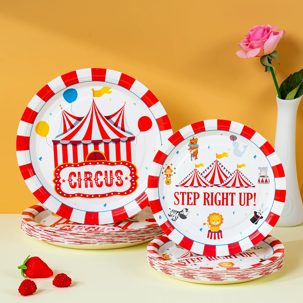 10/25/50 Stück Vintage Zirkus-Party Pappteller Einweg-Teller Karneval Geburtstags-Party Dekoration