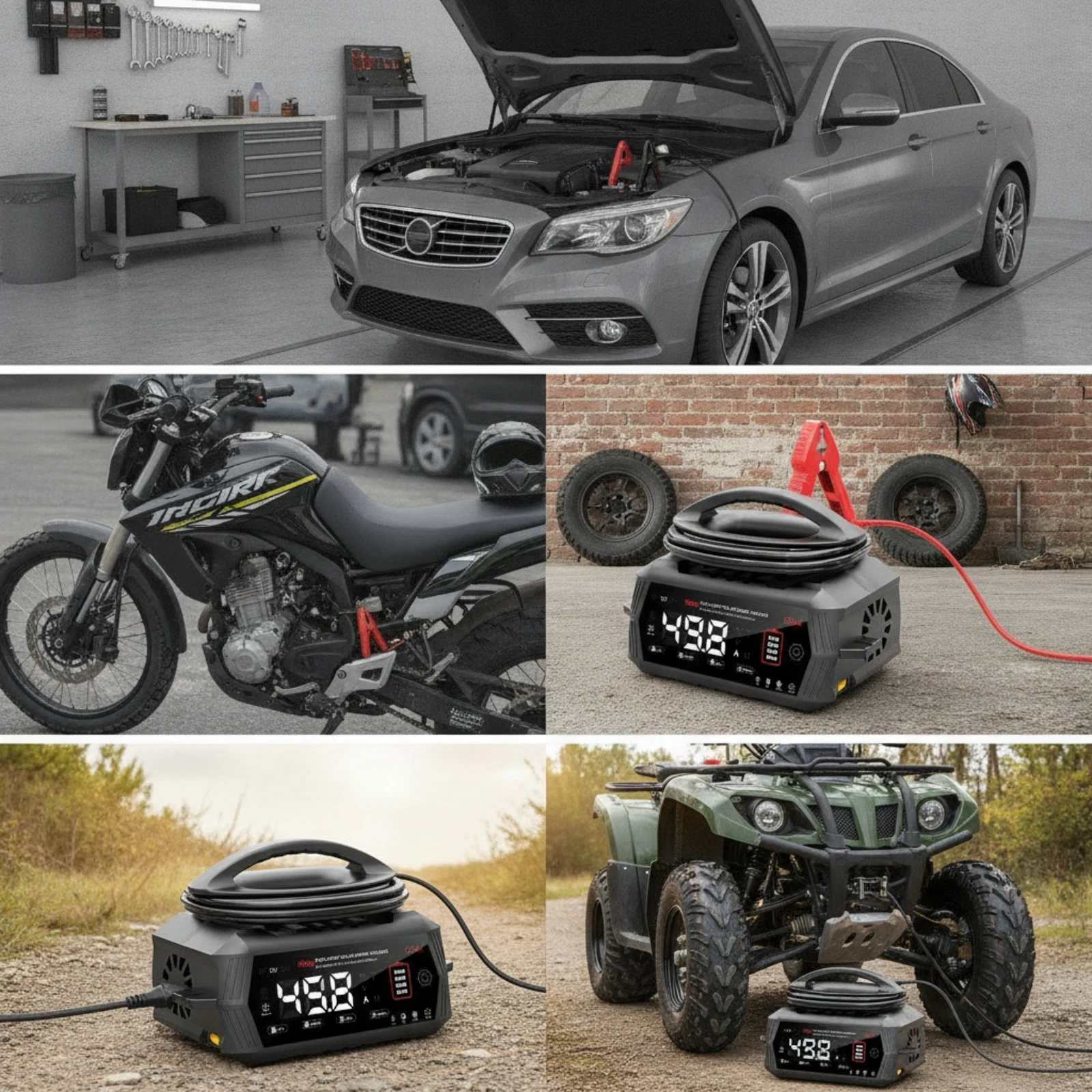 Smart Battery Charger Fast Charging Battery Charger with Digital Display Overcharge Protection Rechargeable for Car Owners
