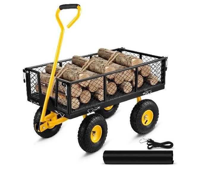 Steel Garden Cart Heavy Duty 500/880/1200/1400lbs Capacity with Removable Mesh Sides to Convert into Flatbed Metal Wagon