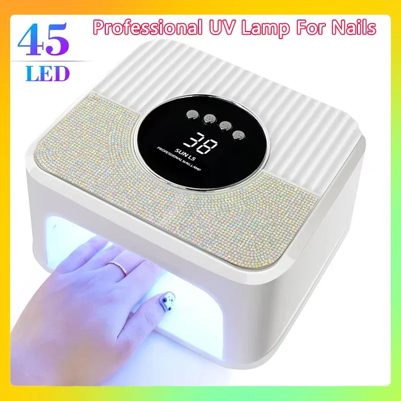 

45LED УФ-лампа для отверждения геля с ЖК-дисплеем, умным экраном, мощная сушилка для ногтей со съемным основанием, инструмент для педикюра для домашнего использования