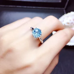 925 Sterling Silver Blue Topaz Ring Super Flash 2 Carat Seiko Open Ring Women's Engagement Promise Wedding Ring Jewelry