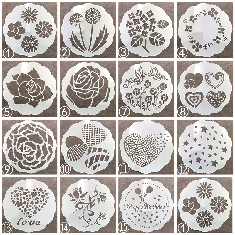 6-inch Round Lace Cake Stencil Happy Birthday Pattern Love Rose Hollow Template Wedding Cake Decorating Tools Graffiti DIY Mold