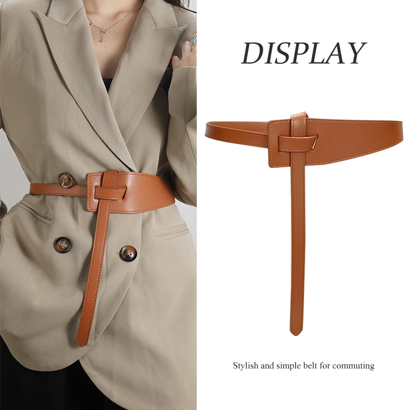 Women's Summer High-End Decorative Dress with Belt - Black Unisex Multi-Purpose Detachable Two-in-One Wide Leather Belt
