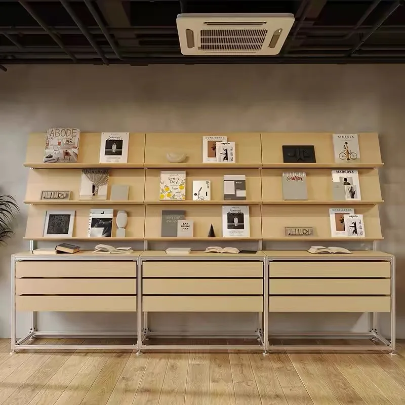 Aluminum Profile Display Shelf Birch Ocean Panel Industrial Wind Storage Exhibition Bookshelf Multi-layer File Sample Display Ca