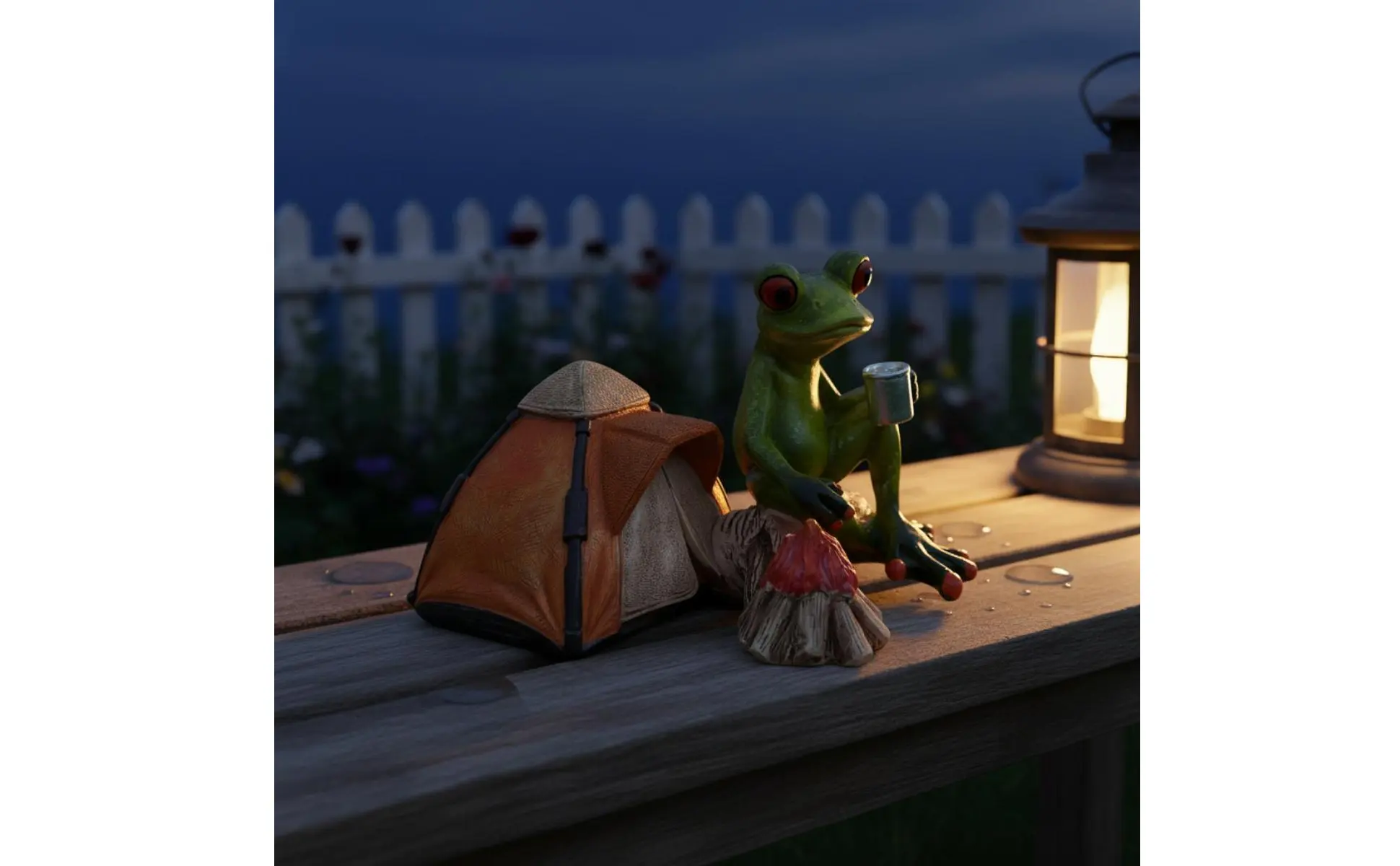 Resin Frog Statue with Tent Novelty Design Camping Frog Figurine House Decoration Detailed Craftsmanship Handmade for Shelf