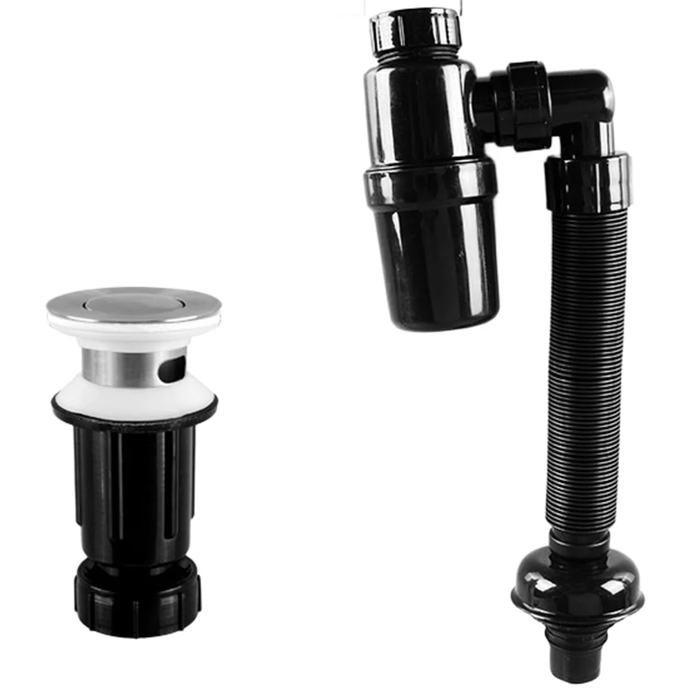 

Flexible Anti‑Odor Sink Drain Pipe With Pop‑Up Drain Stopper Complete Set For Bathroom Vanity Basin Plumbing Parts