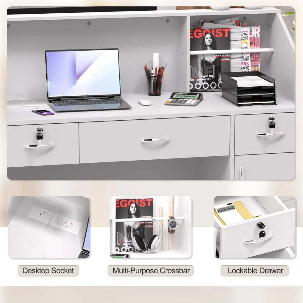 Modern Reception Desk with Counter, Lockers, and Storage Shelves, 48-inch DIY Checkout Counter