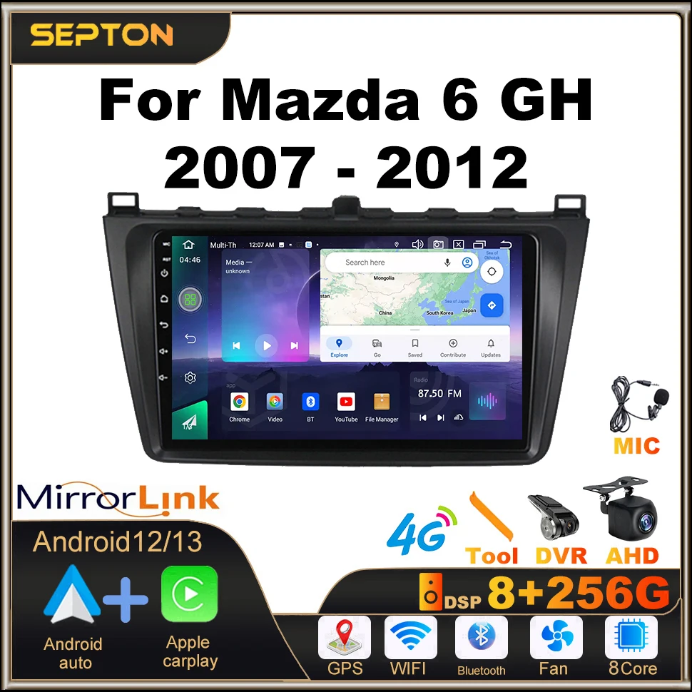 

SEPTON Android 13 Car Stereo Multimedia Player Car Radio for Mazda 6 GH 2007 - 2012 2Din CarPlay 8Core GPS WIFI Head Unit 4G Net