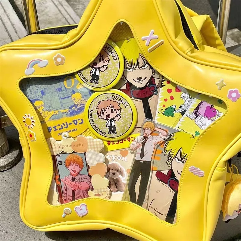 Large Capacity Backpack Pain Bag Y2K Girls Yellow PU Star Shape Bag Sweet Cool Spicy Girl Schoolbag Itabag