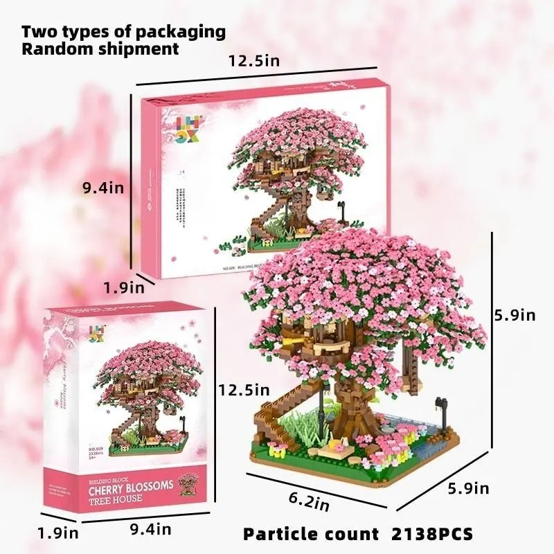 Mini Sakura Boomhut 2138 Stuks Bouwstenen Kersenbloesem Plant Stad Straat Uitzicht Bakstenen Diy Model Ornament Speelgoed Kinderen Cadeau