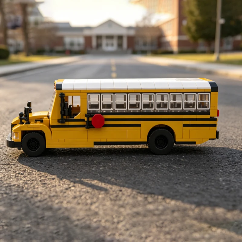 

475PCS City Car Model MOC Building Bricks Yellow School Bus Modular Technology Children Holiday Gifts Assemble Toys Suit