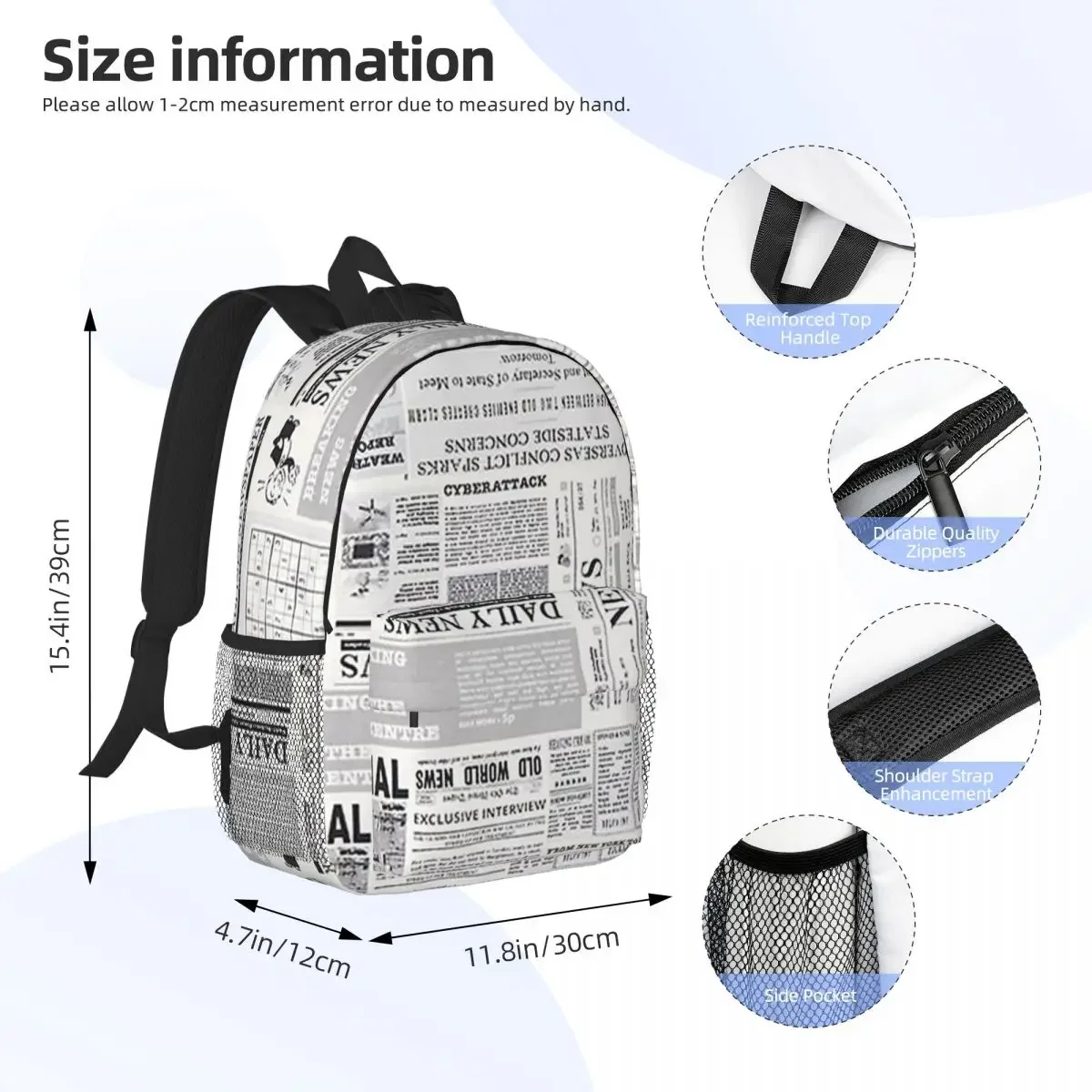 Newspaper News Backpacks Teenager Bookbag Fashion Students School Bags Travel Rucksack Shoulder Bag Large Capacity